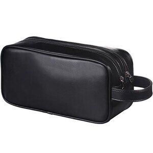 Soft PU Leather Zipped Travel Toiletry Bag Mens Ladies Supply